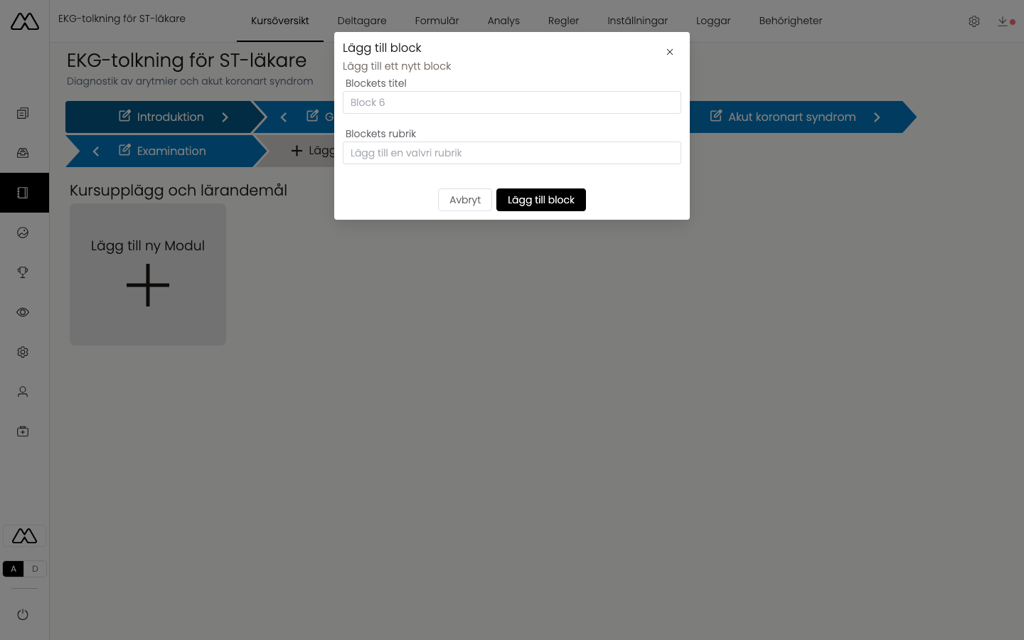 Dialog för att lägga till ett nytt block