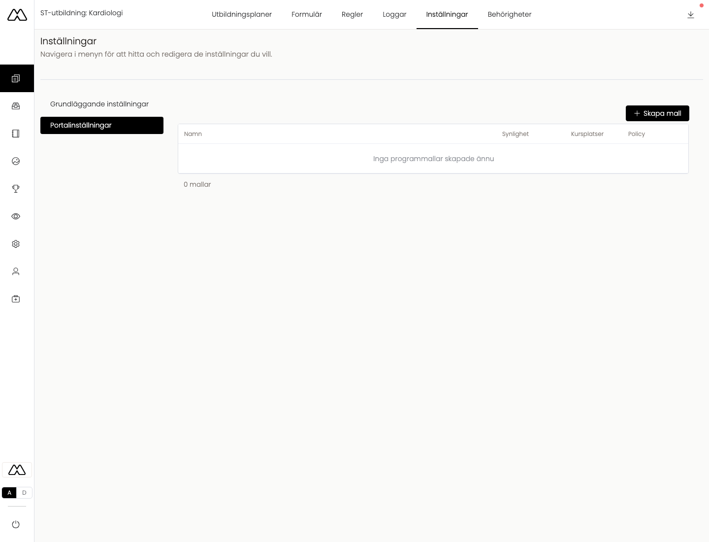 Programmallar under Portalinställningar