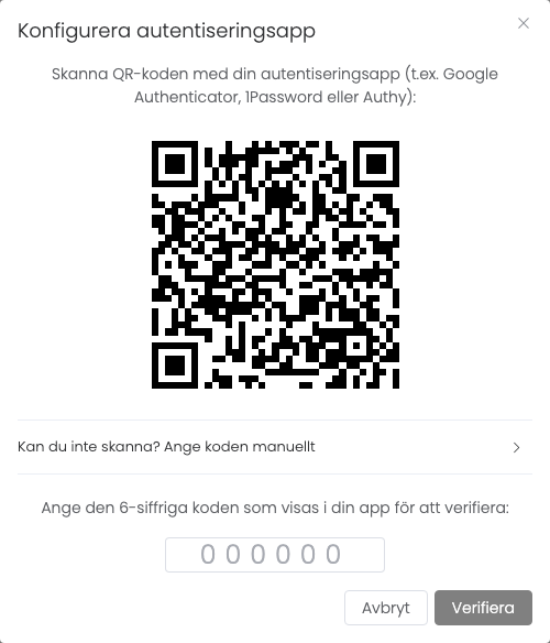 Konfigurera autentiseringsapp med QR-kod