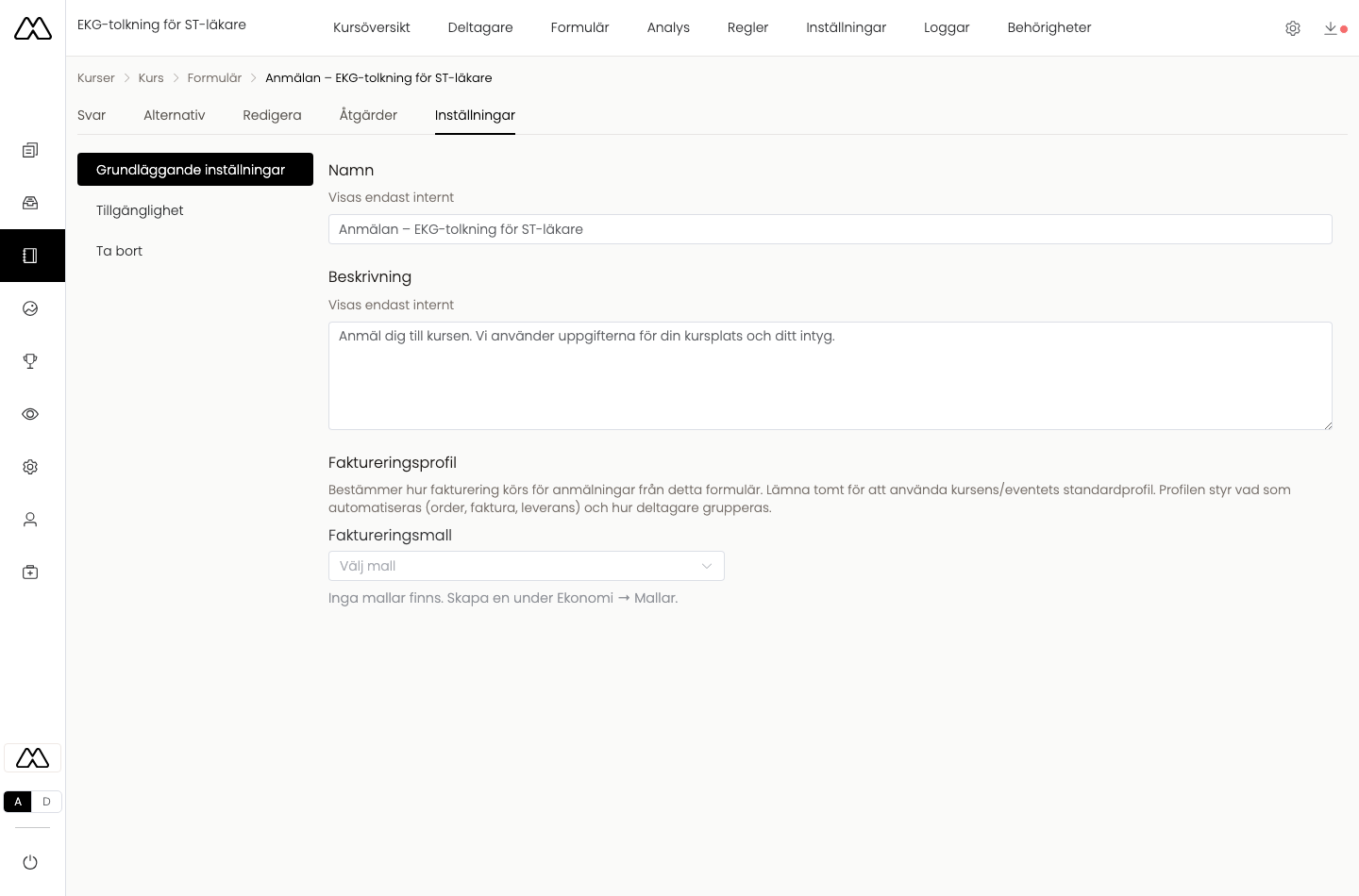 Formulärets inställningar