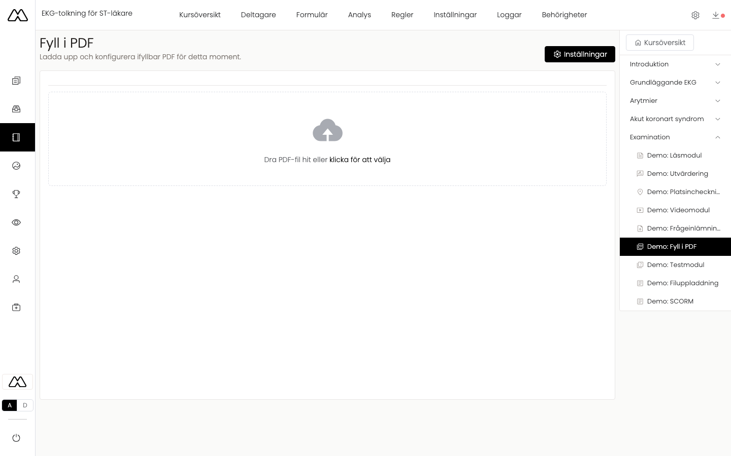 PDF-modulens uppladdningsyta