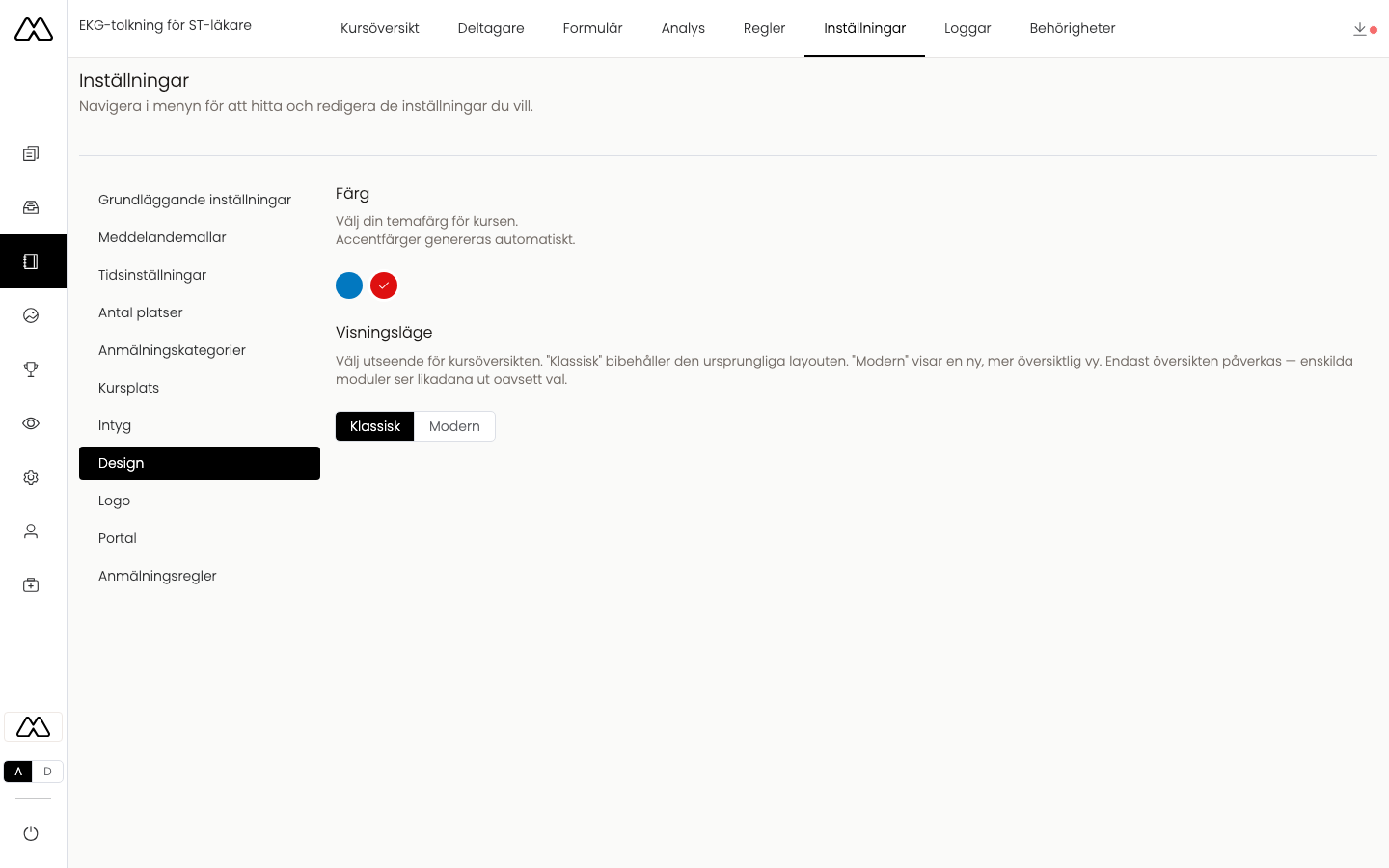 Designinställningar med färg och visningsläge