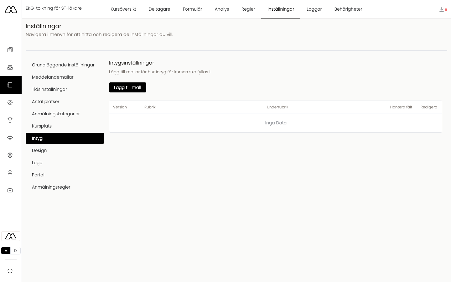 Intygsinställningar