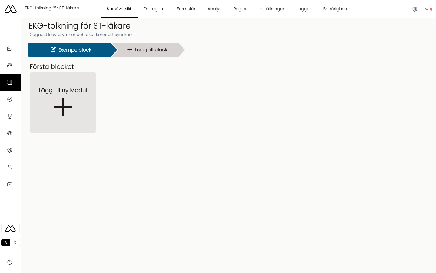 Kursöversikten för en nyskapad kurs